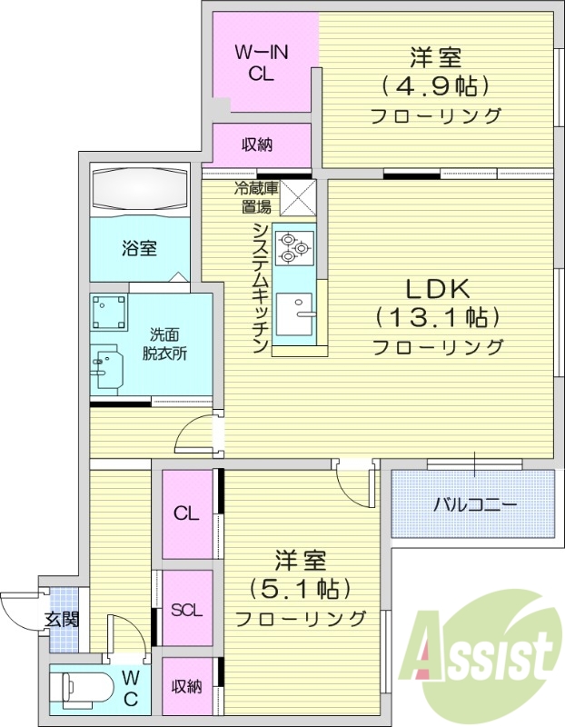 2LDK、エアコン、都市ガス、ペット飼育可能