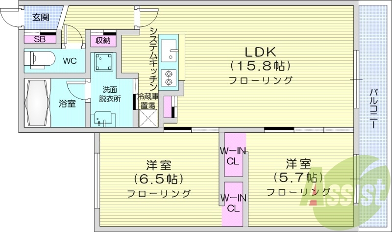 2LDK、エアコン、都市ガス、ペット飼育可能