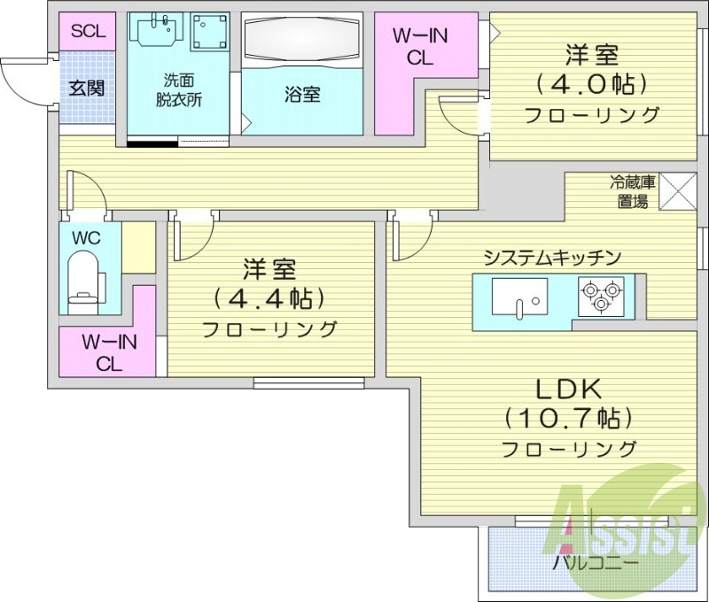 2LDK、エアコン、都市ガス、ペット飼育可能