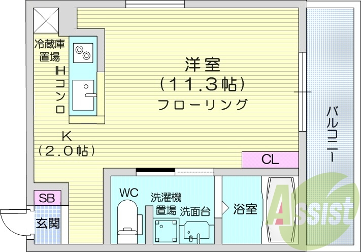 1K、角部屋、収納、ペット可、バルコニー