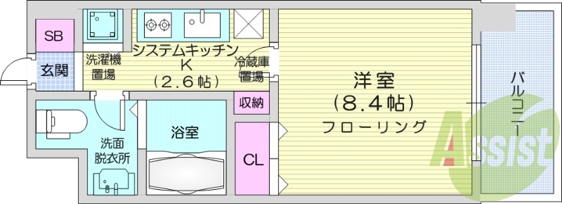 1K、クローゼット、床暖房、浴室乾燥機、ウォシュレット