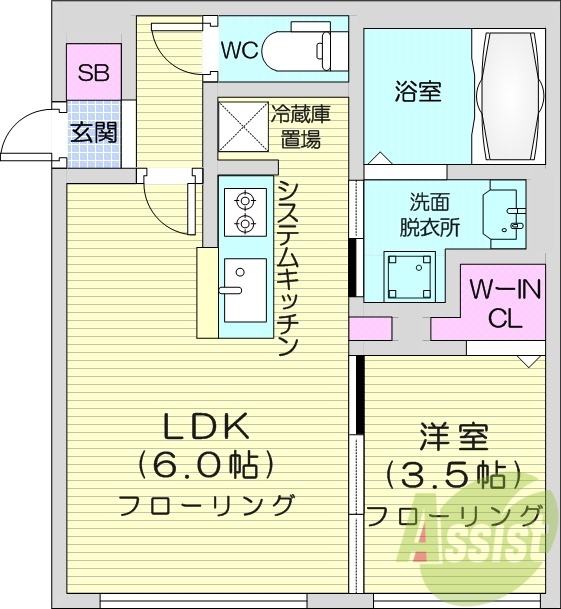 1LDK、エアコン、都市ガス、ネット無料