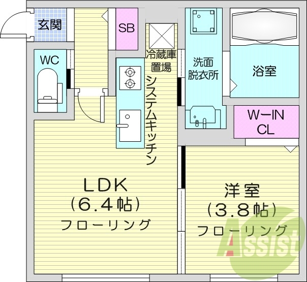 1LDK、エアコン、都市ガス、ネット無料
