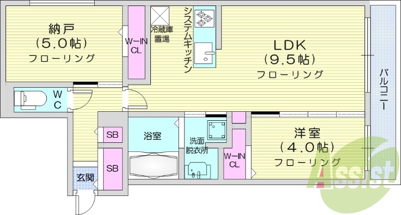 2LDK、エアコン、都市ガス、ネット無料
