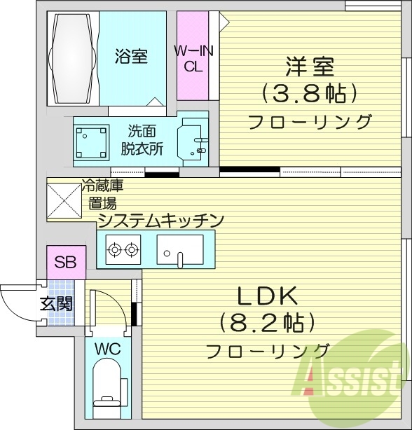 1LDK、エアコン、都市ガス、ネット無料