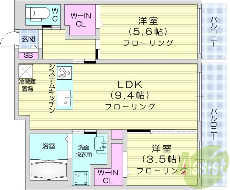 2LDK、エアコン、都市ガス、ネット無料