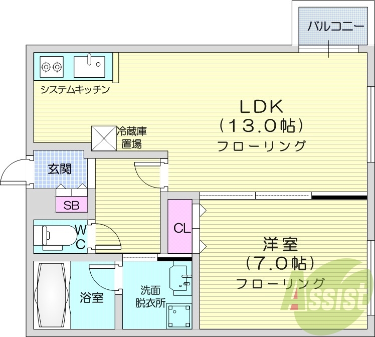 1LDK、エアコン、システムキッチン、独立洗面台、ネット無料