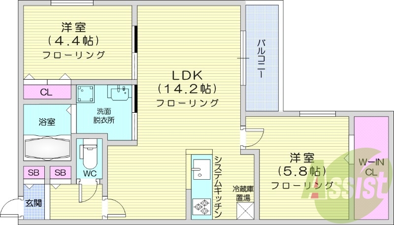 2LDK、エアコン、都市ガス、ペット飼育可