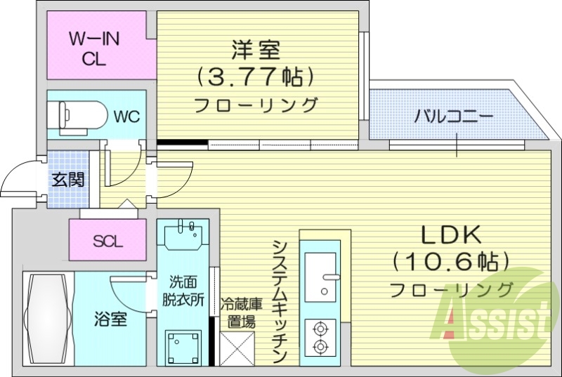1LDK、都市ガス、ペット可、エアコン、エレベーター