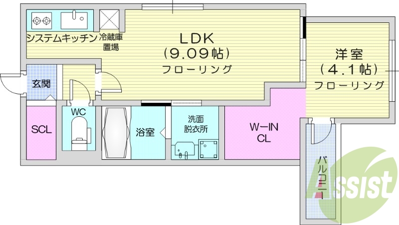 1LDK、都市ガス、ペット可、エアコン、エレベーター