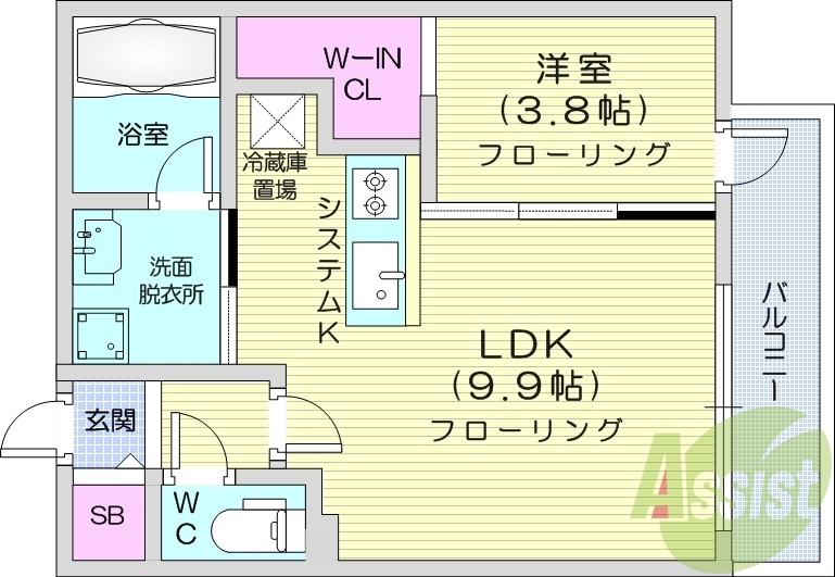 1LDK、都市ガス、ペット可、エアコン、エレベーター
