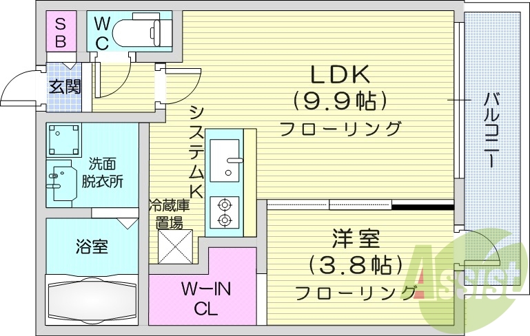 1LDK、都市ガス、ペット可、エアコン、エレベーター