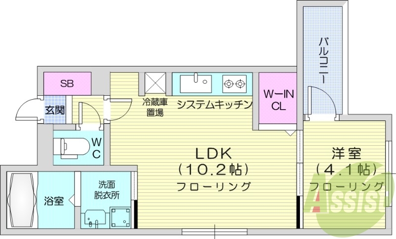 1LDK、都市ガス、ペット可、エアコン、エレベーター