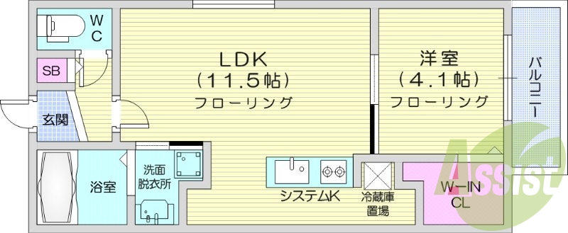 1LDK、エアコン、都市ガス、ペット飼育可