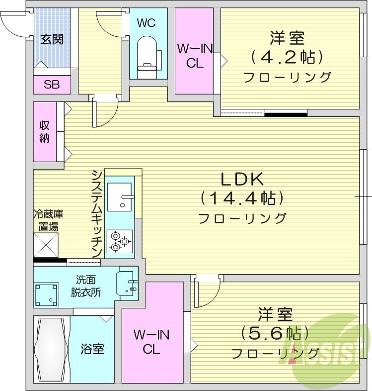 2LDK、エアコン、都市ガス、ペット飼育可