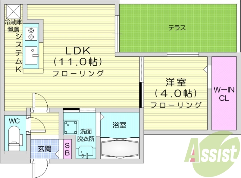 1LDK、エアコン、都市ガス、ペット飼育可