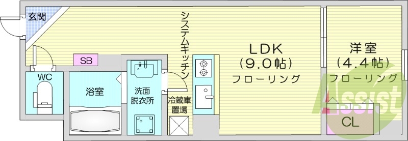 1LDK、オール電化、バストイレ別、宅配ボックス
