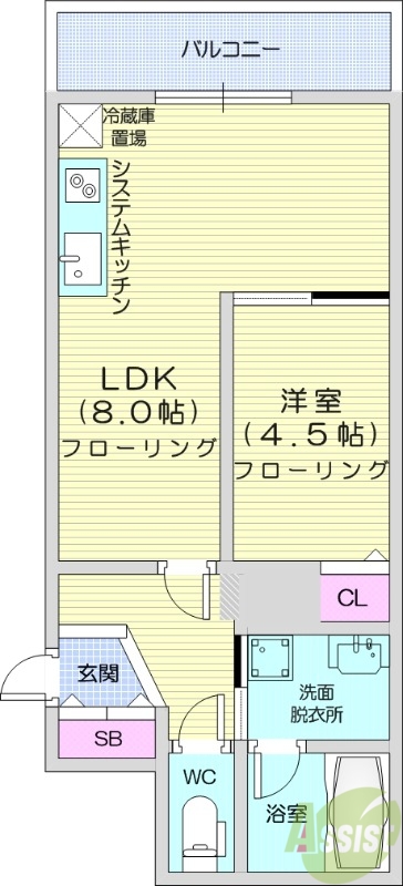 1LDK、収納、バストイレ別、洗面脱衣所、オール電化