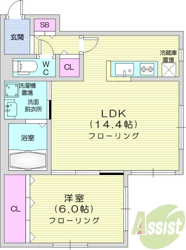 1LDK、システムキッチン、都市ガス、エアコン
