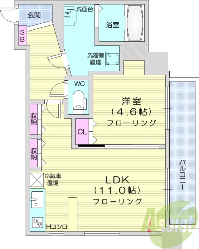 1LDK、インターネット無料、都市ガス、洗面脱衣所