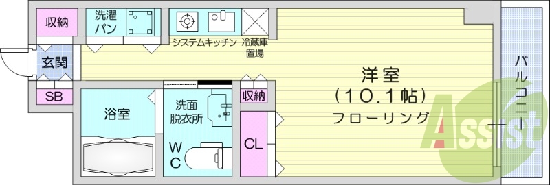1K、エアコン、シャワートイレ、洗面化粧台
