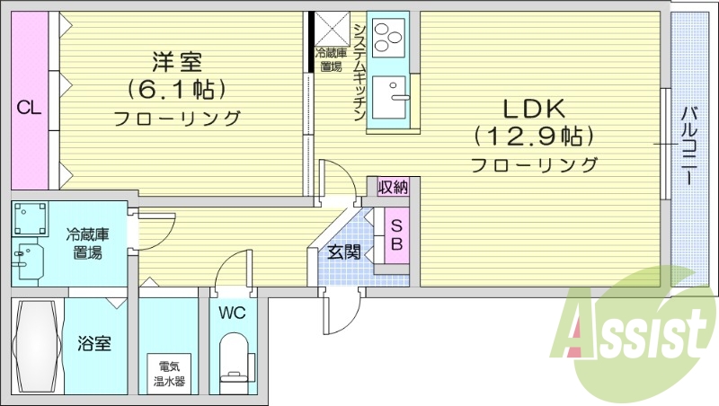 1LDK、エアコン、オール電化、システムキッチン