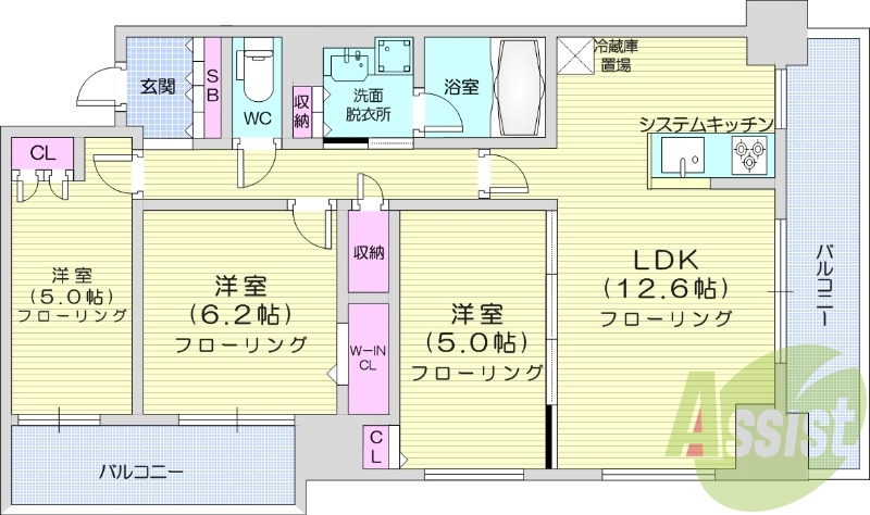 3LDK、エアコン、都市ガス、システムキッチン