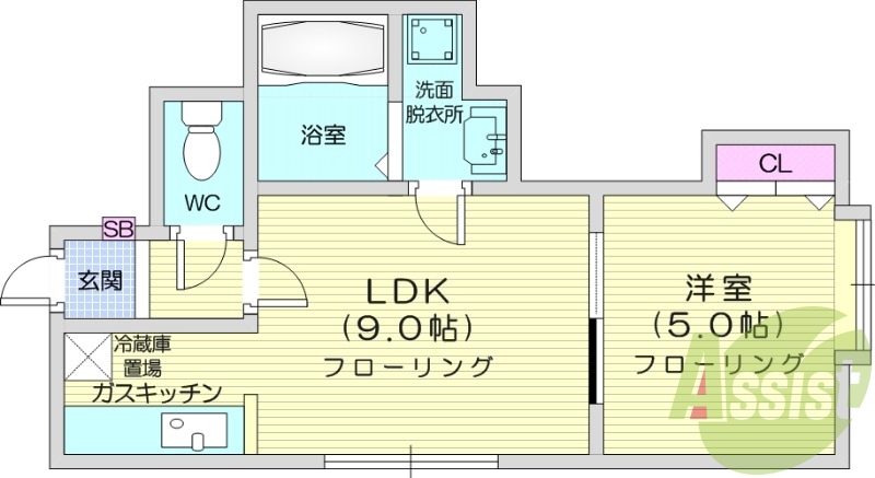 1LDK、エアコン、洗髪洗面化粧台、灯油暖房
