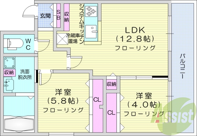 2LDK、エアコン、都市ガス、追い焚き