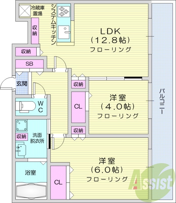 2LDK、エアコン、都市ガス、追い焚き