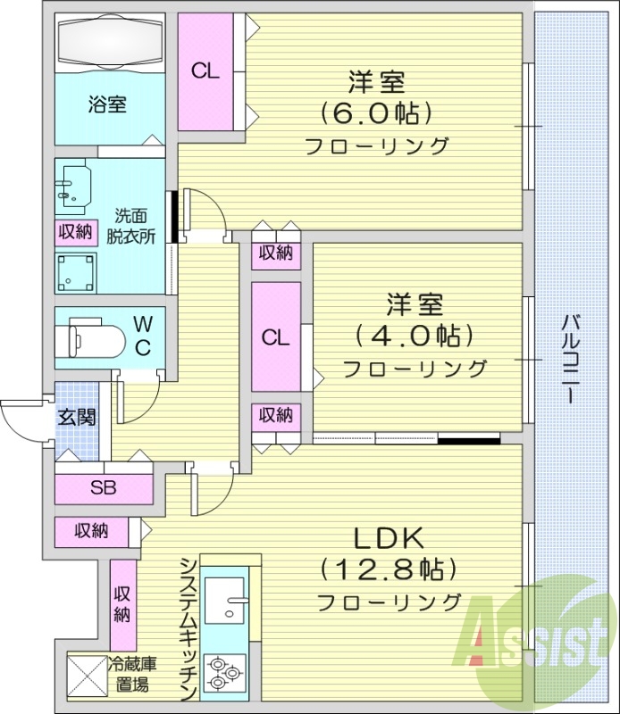2LDK、エアコン、都市ガス、追い焚き
