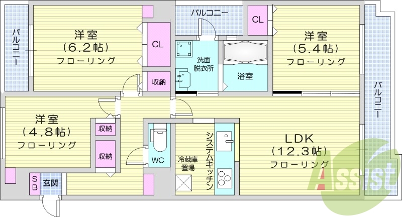 3LDK、追炊き、宅配ボックス、トランクルーム、