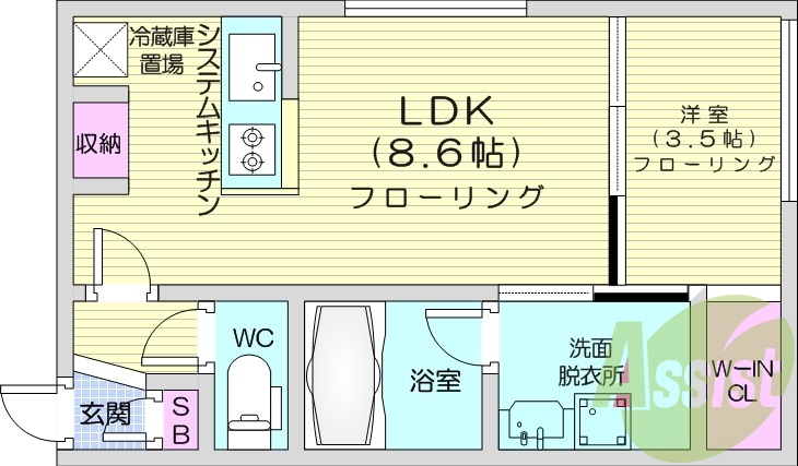 1LDK、エアコン、ペット飼育可能、ネット無料