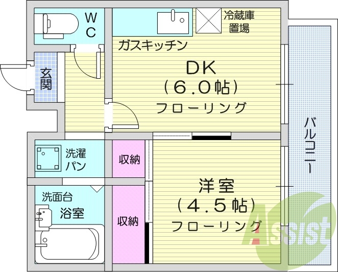 1DK、収納、バルコニー、ネット使用料不要