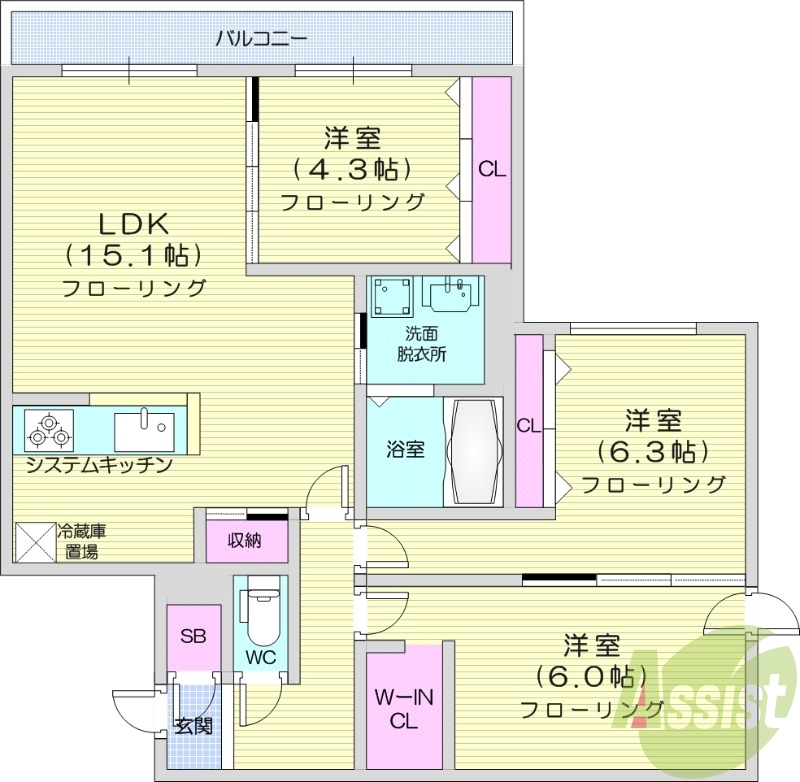 2LDK、エアコン、システムキッチン、ネット無料