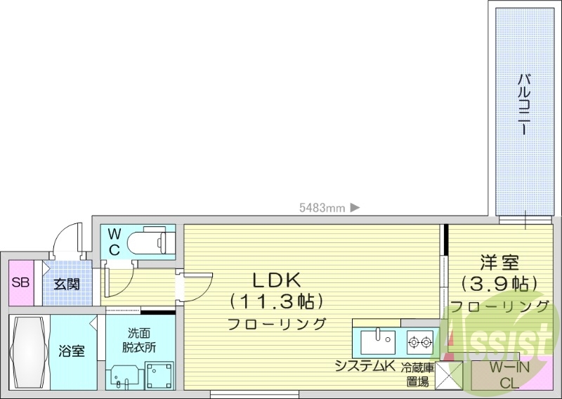 1LDK、エアコン、システムキッチン、ネット無料