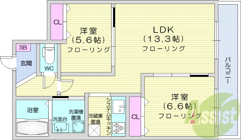 2LDK、都市ガス、ペット可、エアコン、追い焚き、