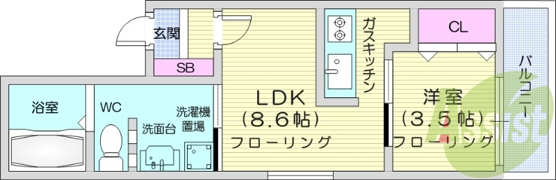 1LDK、エアコン、カメラ付きインターホン、デザイナーズ