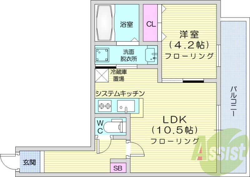 1LDK、エアコン、システムキッチン、ネット無料