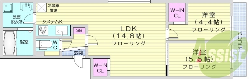 2LDK、エアコン、システムキッチン、ネット無料