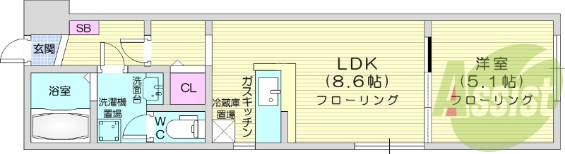 1LDK、灯油暖房、エアコン、独立洗面台、浴室乾燥機