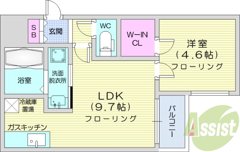 1LDK、オートロック、灯油暖房、独立洗面台