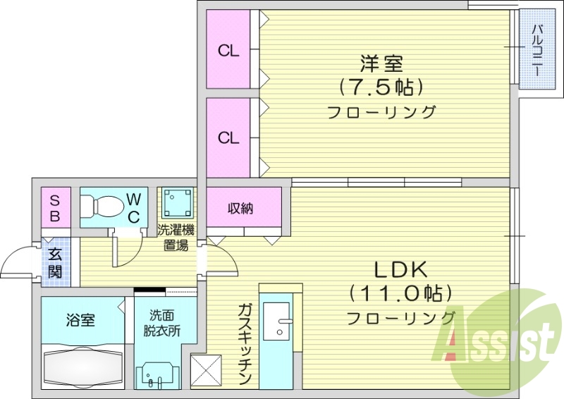 1LDK、シャンドレ、灯油暖房、バス・トイレ別