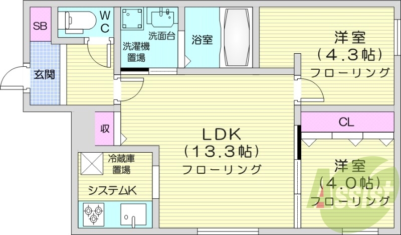 2LDK、オートロック、エアコン、独立洗面台、灯油暖房