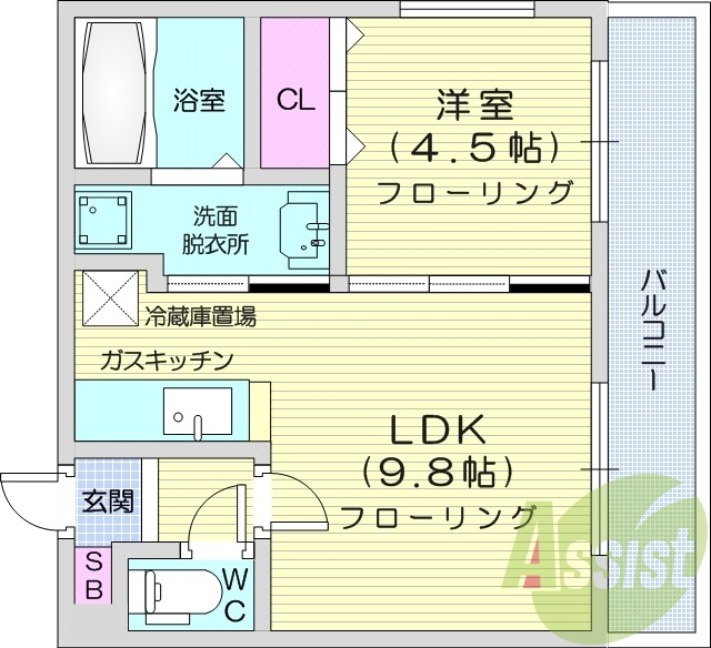 1LDK、オートロック、エアコン、ネット使用料無料