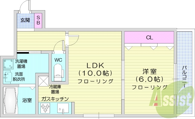 1LDK、収納、エアコン、灯油暖房、バストイレ別