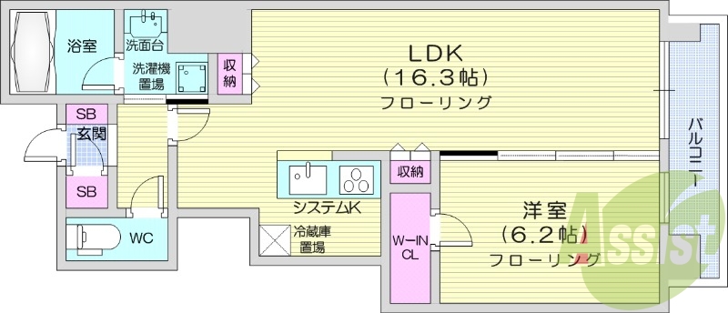 1LDK、システムキッチン、エアコン、追い焚き