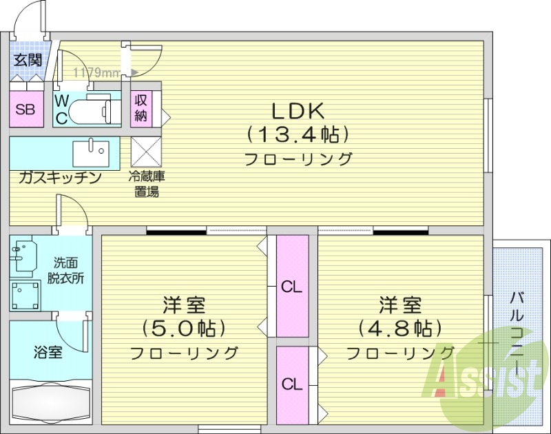 2LDK、エアコン、灯油暖房、ネット無料
