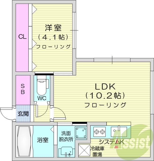 1LDK、都市ガス、エアコン、浴室乾燥機、ネット無料