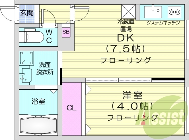 1DK、エアコン、灯油暖房、システムキッチン